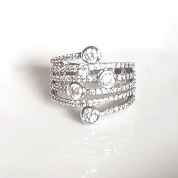 Vintage Sterling Silver Sparkle Crystal Layer Wrap Ring Size 6 - Picture 1 of 16